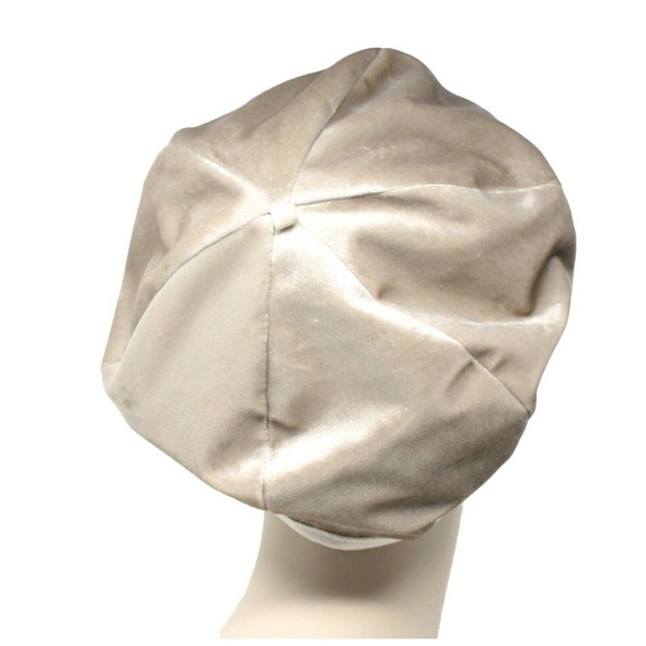 Womens Ivory Beige Velvet Beret Satiny Smooth Retro Style One Size - Hey Viv - Picture 2 of 4